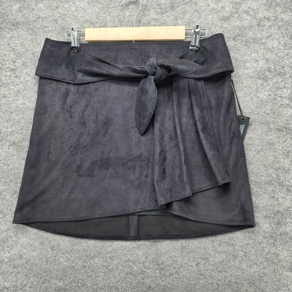 Express Skirt Womens 10 Black Faux Suede Wrap Tie Front Mini Lined High Waist